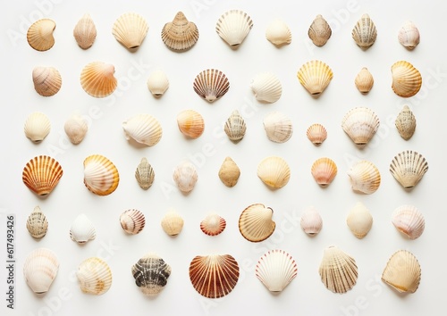 set of seashells on white background, AI generative