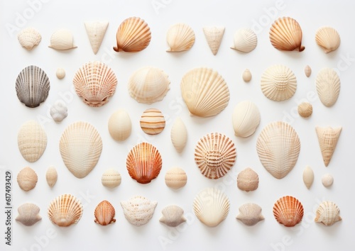 set of seashells on white background  AI generative