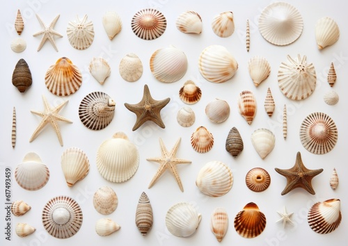 set of seashells on white background, AI generative