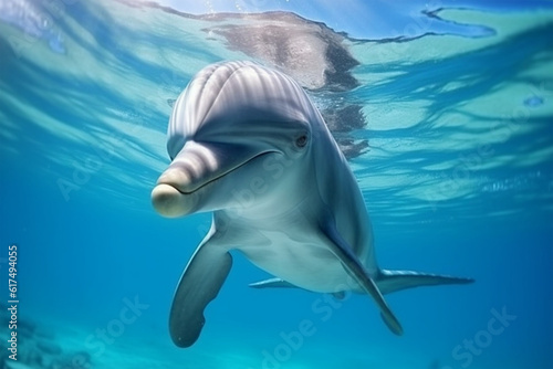 White whale swimming in the blue sea. Underwater photography. 3d rendering