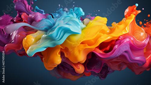 Rainbow wave. Colorful paint splash. Colored background. Generative Ai