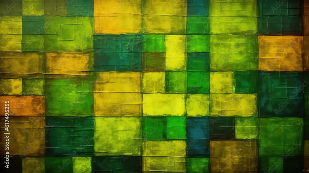 geometric painting on canvas color green. Post-processed generative AI geometric painting on canvas color green. Post-processed generative AI