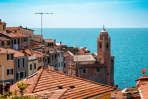 Εκτύπωση καμβά Belltower, & Ligurian Sea, Tellaro Italy