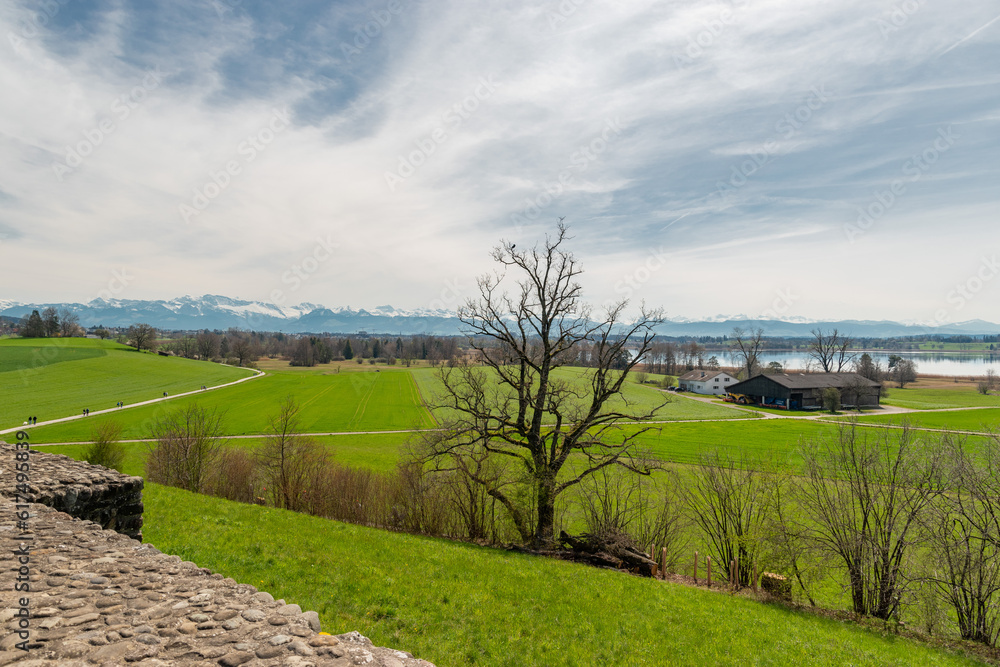 Landscape scenery at the lake Pfaeffikersee in Switzerland