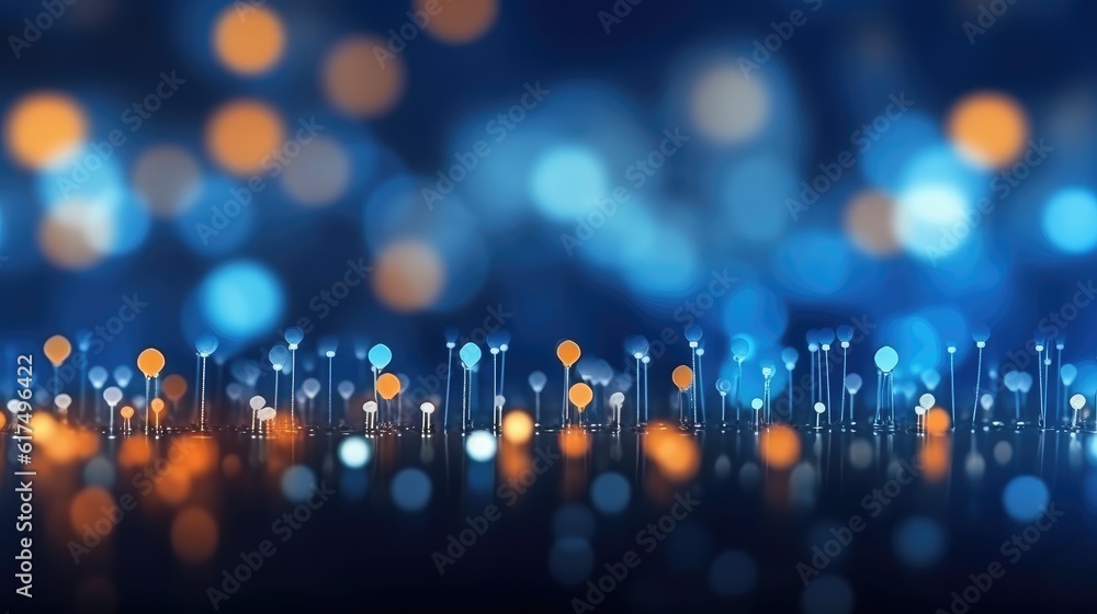 Fototapeta premium Abstract technology background with illuminated fiber optic network connections - generative AI