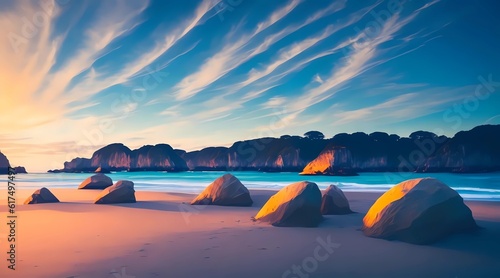 impressive beach illustration, beach wallpaper, impressive beach landscape, beautiful rocks
