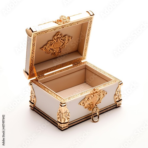 an old jewelery box with old jewels in it over a white background created with Generative AI technology