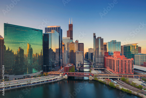 Cityscape image of Chicago downtown at sunrise. photo