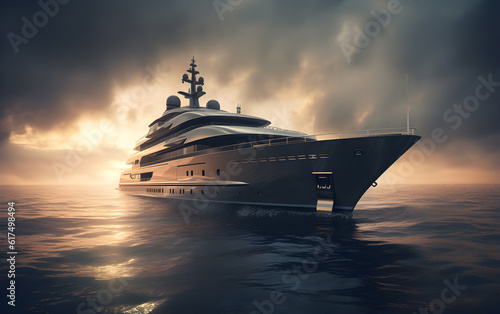 Luxury yacht in the sea. Toning, Generative AI © Andrii