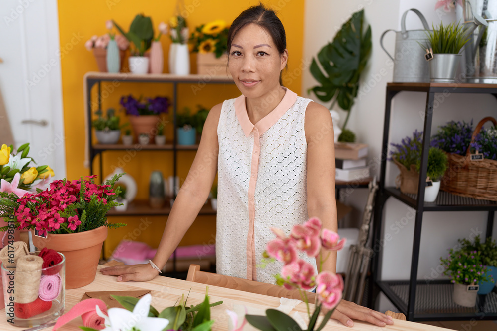 Young asian woman florist smiling confident standing at flower shop Young asian woman florist smiling confident standing at flower shop