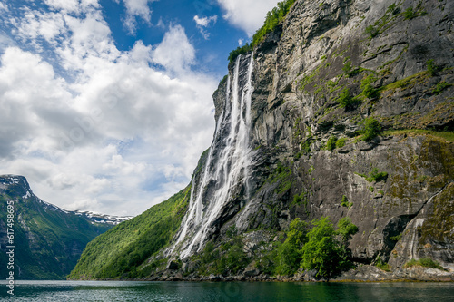 Geiranger fjord famous waterfalls, accessible only from water. Popular kayak trip destination. Geirangerfjord, Norway.