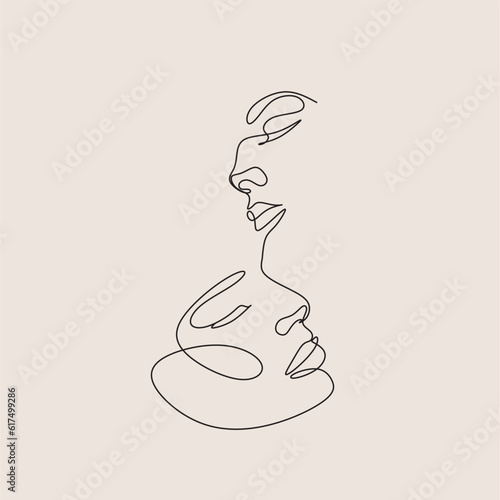 Woman Line Art Minimalist Logo. Nature Organic Cosmetics Makeup. Flower head Feminine Illustration line drawing. Woman face with flowers line