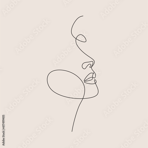 Woman Line Art Minimalist Logo. Nature Organic Cosmetics Makeup. Flower head Feminine Illustration line drawing. Woman face with flowers line
