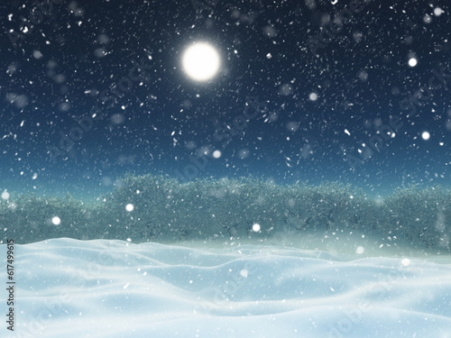 3D render of a snowy winter landscape