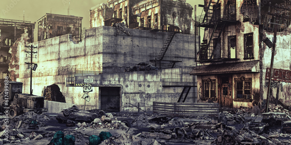 ruins of a city . 3d illustration concept