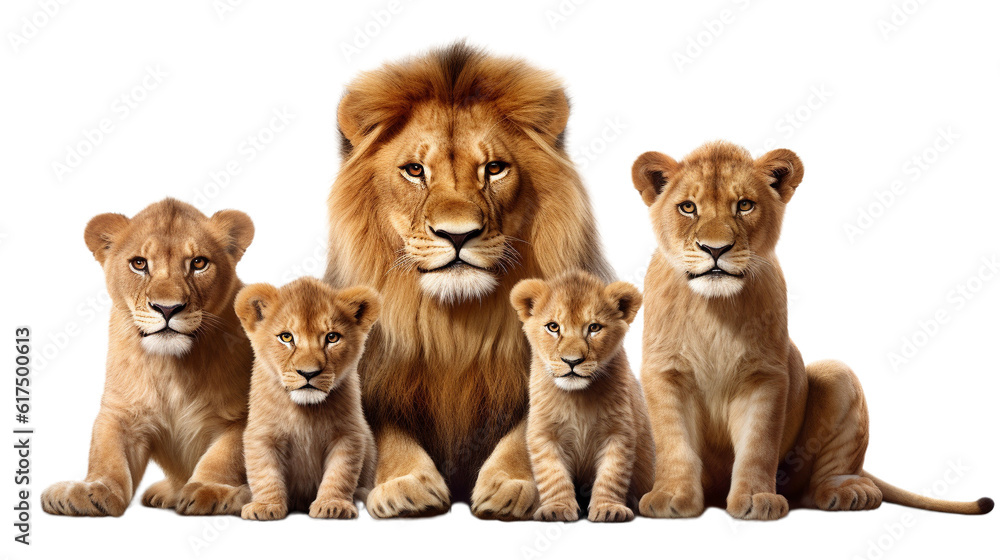 Lion family on transparent background. AI generative - obrazy, fototapety, plakaty 