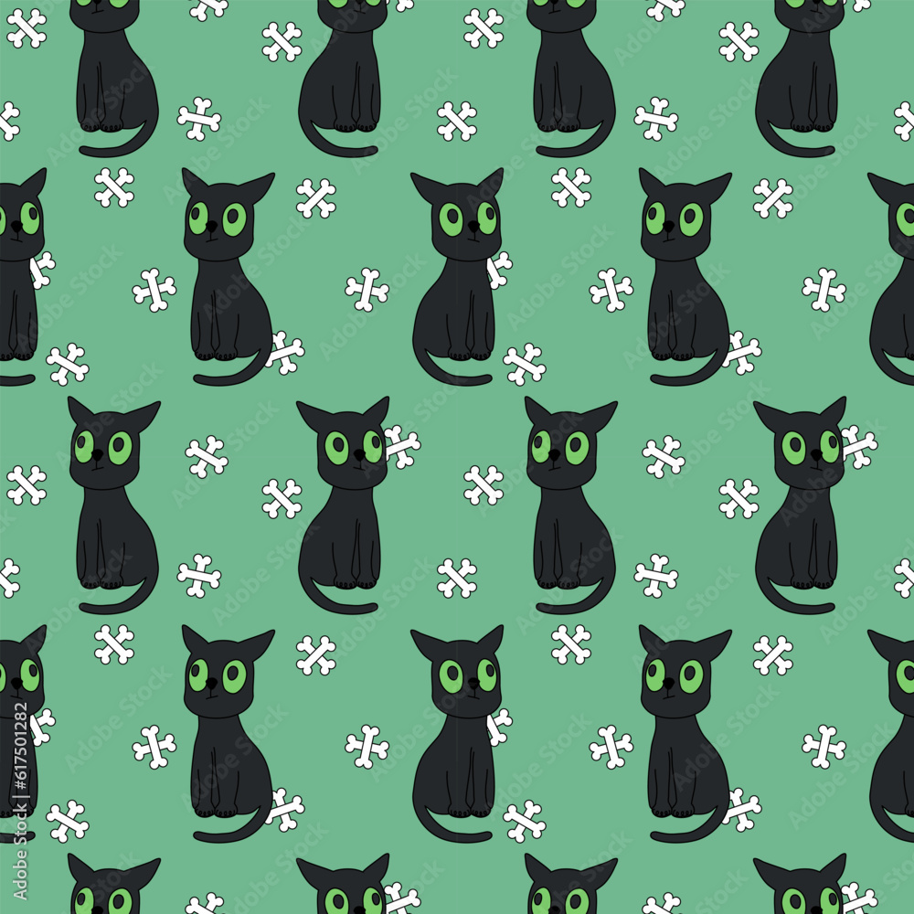 Halloween background with cute black cat on Halloween night.