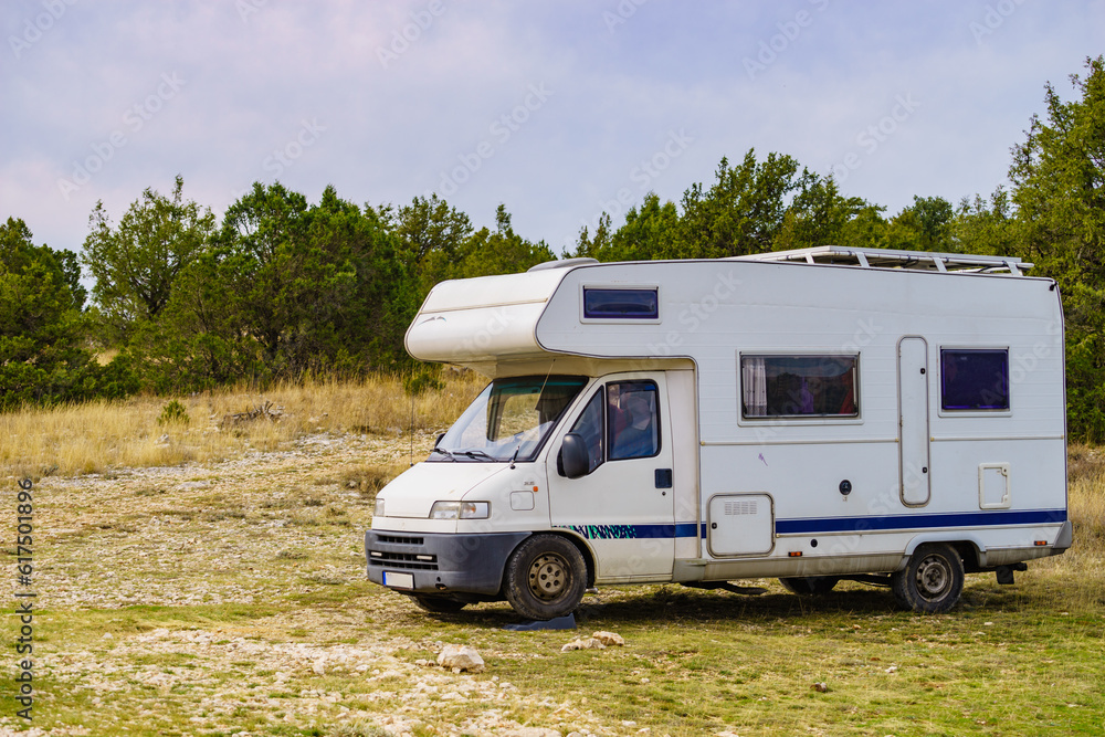 Caravan camping on nature