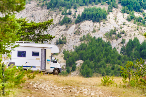 Caravan camping in mountains, France