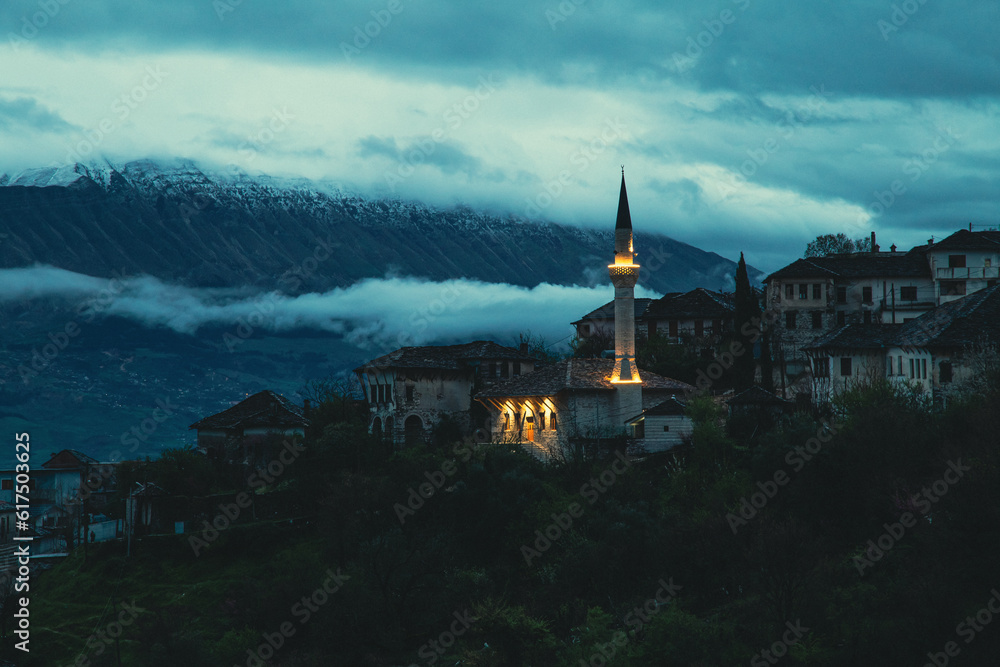 Old Mosque In Gjirokaster, Albania in the night