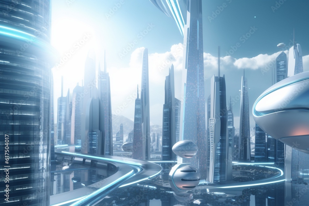 A futuristic cityscape with advanced medical and healthcare technology, Generative AI