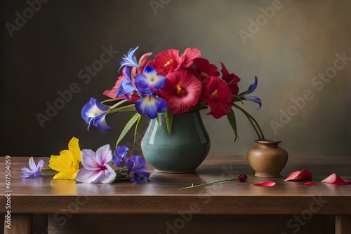 flower in glass vase on table  flowers with many colours AI generated © AI Content