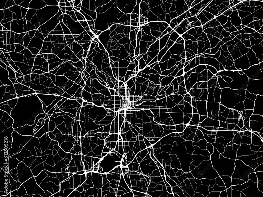 Vector road map of the city of  Atlanta Georgia in the United States of America with white roads on a black background.