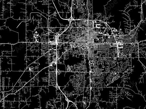 Vector road map of the city of  Bloomington Indiana in the United States of America with white roads on a black background.