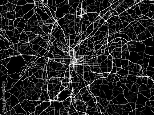 Vector road map of the city of  Atlanta Georgia in the United States of America with white roads on a black background.