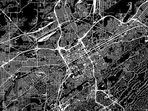 Vector road map of the city of  Birmingham Alabama in the United States of America with white roads on a black background.