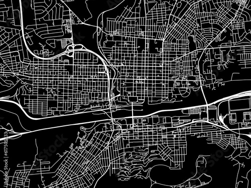 Vector road map of the city of  Bethlehem Pennsylvania in the United States of America with white roads on a black background.
