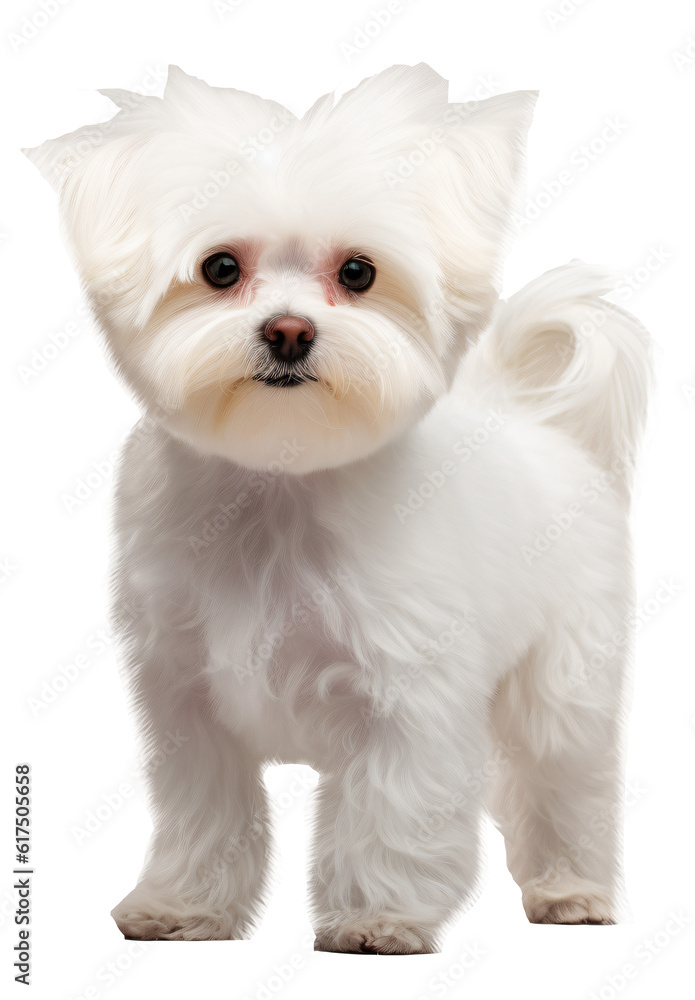 White maltese dog isolated on the transparent background PNG. AI generative.
