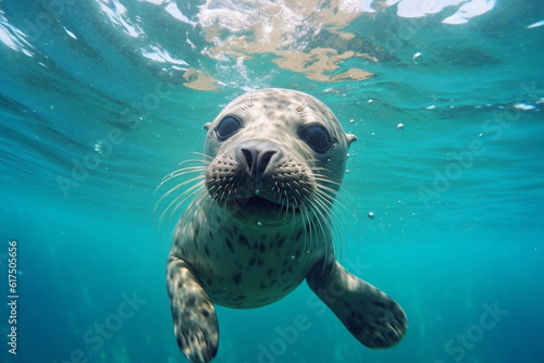 Funny sea lion swimming underwater in the ocean. Animal theme. © masud