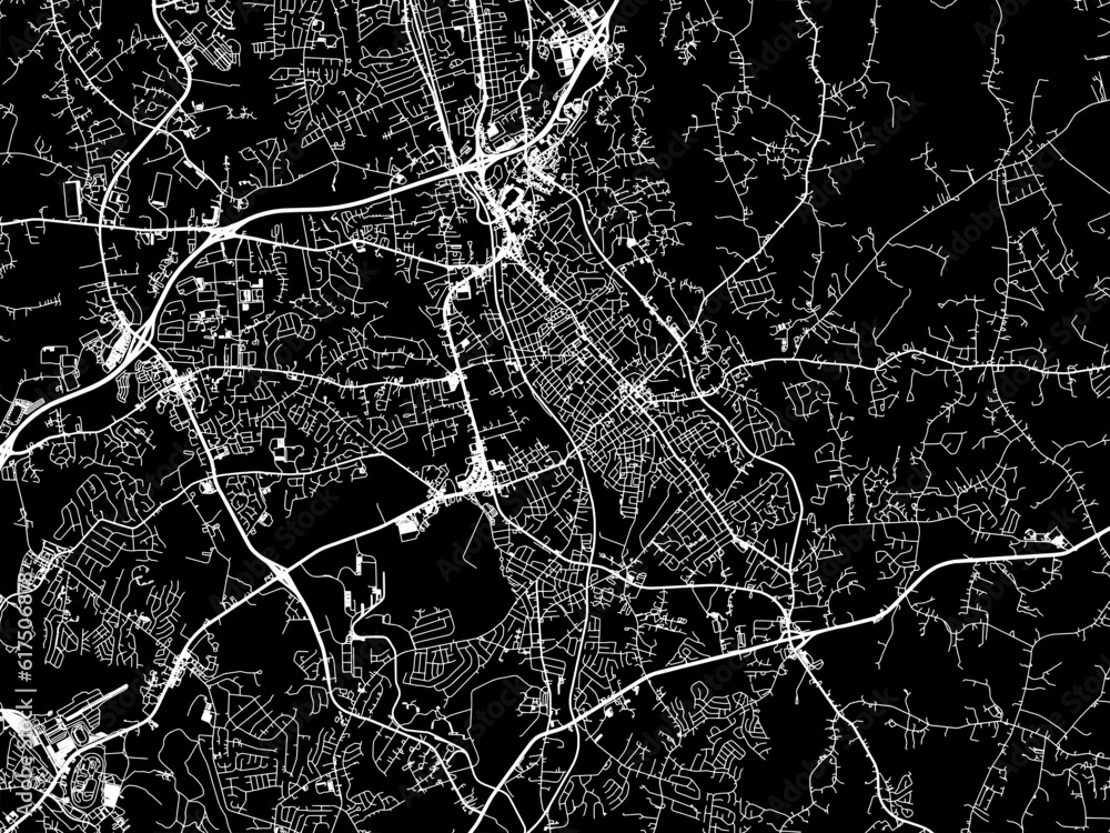 Vector road map of the city of  Concord North Carolina in the United States of America with white roads on a black background.