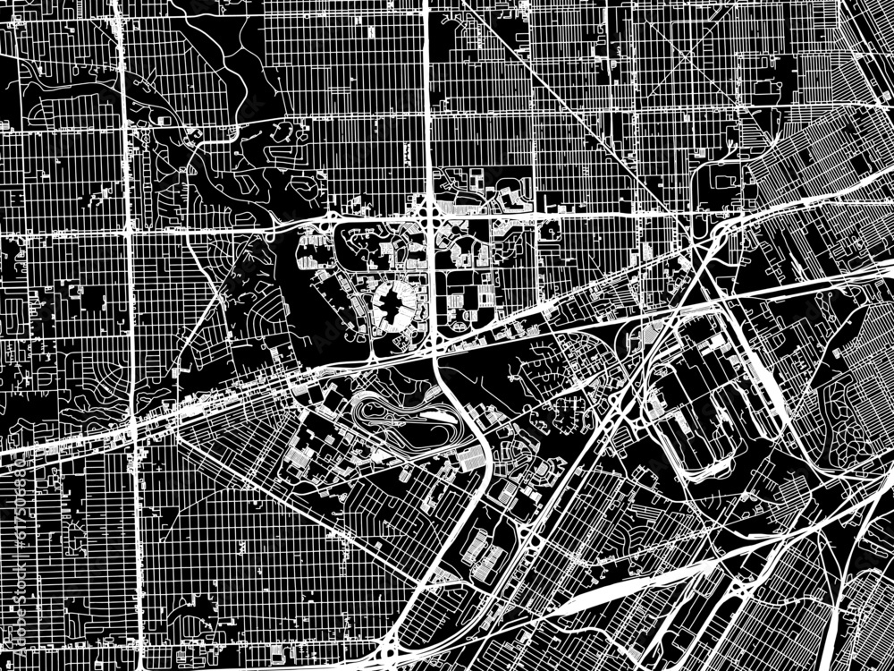Vector road map of the city of  Dearborn Michigan in the United States of America with white roads on a black background.