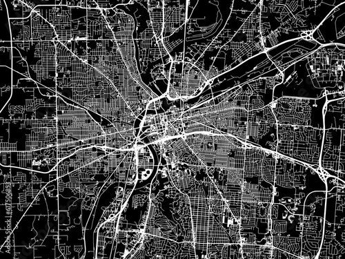 Vector road map of the city of  Dayton Ohio in the United States of America with white roads on a black background. photo