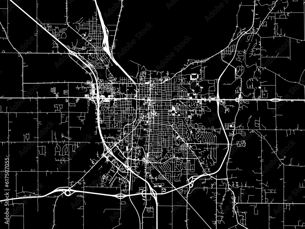 Vector road map of the city of  Fond du Lac Wisconsin in the United States of America with white roads on a black background.