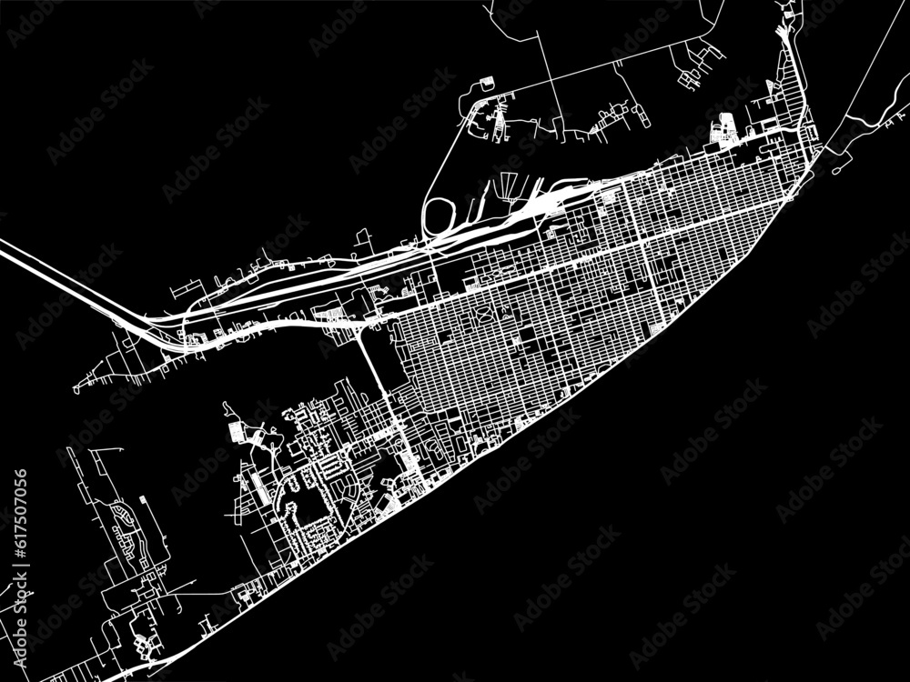 Vector road map of the city of Galveston Texas in the United States of