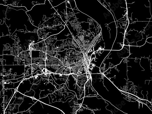 Vector road map of the city of  Dubuque Iowa in the United States of America with white roads on a black background.