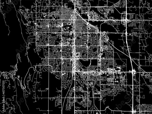 Vector road map of the city of  Fort Collins Colorado in the United States of America with white roads on a black background.