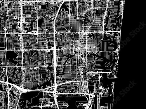 Vector road map of the city of  Fort Lauderdale Florida in the United States of America with white roads on a black background.