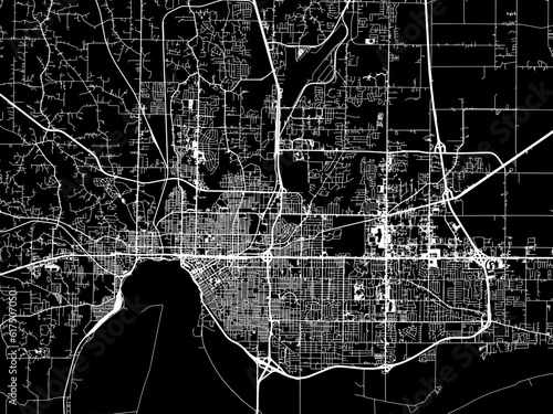 Vector road map of the city of  Evansville Indiana in the United States of America with white roads on a black background.