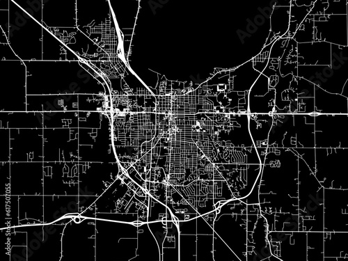 Vector road map of the city of  Fond du Lac Wisconsin in the United States of America with white roads on a black background.