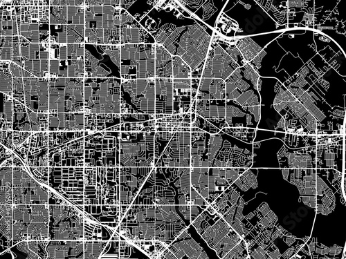 Vector road map of the city of  Garland Texas in the United States of America with white roads on a black background.