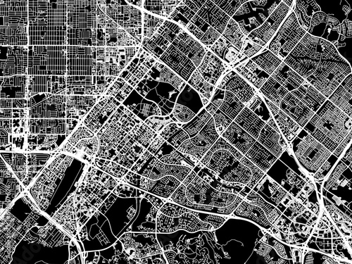 Vector road map of the city of  Irvine California in the United States of America with white roads on a black background.