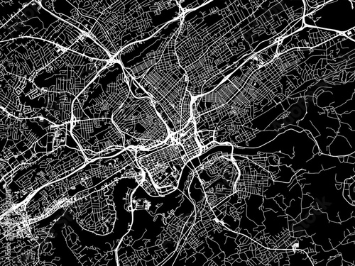 Vector road map of the city of  Knoxville Tennessee in the United States of America with white roads on a black background.