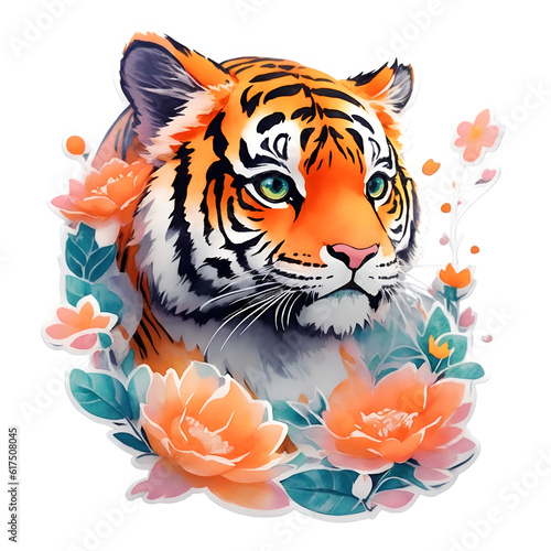 sticker cute tiger on a transparent background  PNG 