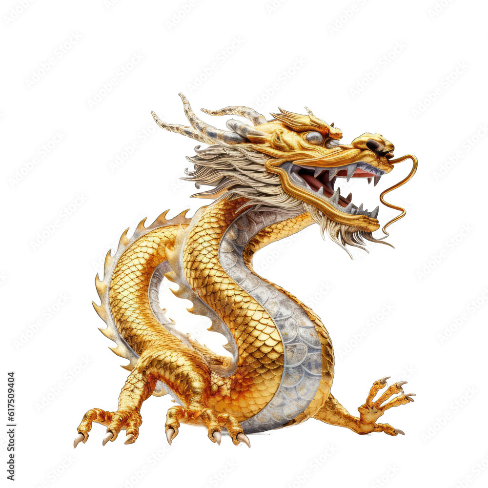 Obraz premium a gold and silver dragon statue on a white background