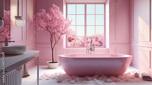 bathroom with pink flowers
