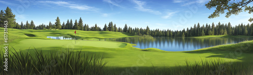  golf course, panoramic view. generative AI illustration.